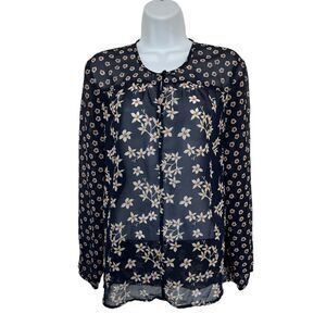 🔥4/$25 Mimi & Daphne Navy Floral Long Sleeve Blouse Size Medium